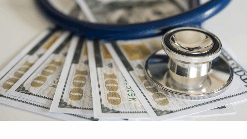 Image showing physician assistant salary concept — six-figure income contrasted with student loans, housing prices, and child care costs.